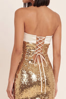Load image into Gallery viewer, Sparkly Sequin Gold Strapless Tight Short Cocktail Dress