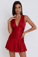 Load image into Gallery viewer, Red V-Neck A Line Ruched Ruffled Short Cocktail Dress