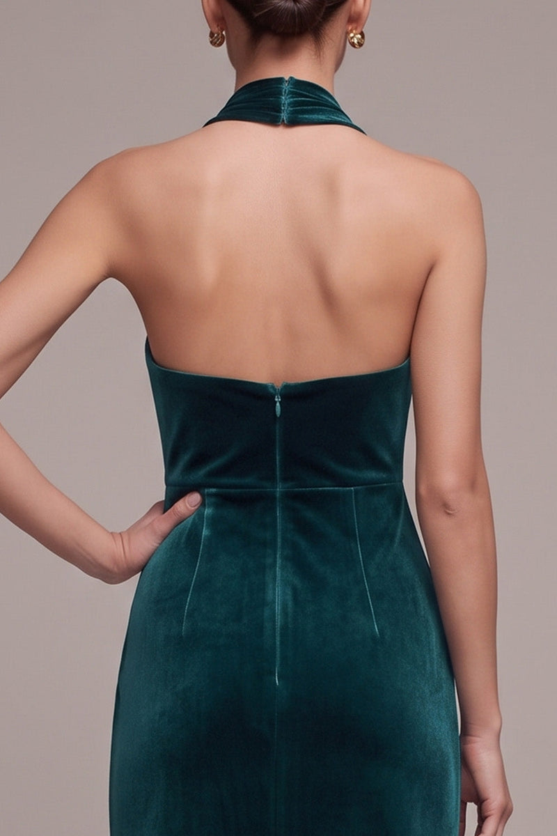 Load image into Gallery viewer, Peacock Sheath Halter Velvet Long Sheath Formal Dress