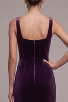 Load image into Gallery viewer, Plum Ruched Mermaid Square Neck Velvet Long Formal Dress with Slit