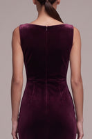 Load image into Gallery viewer, Mermaid Cabernet Bateau Neck Ruched Velvet Long Formal Dress with Slit