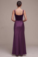 Load image into Gallery viewer, Corset Plum Mermaid Ruched Velvet Square Neck Long Formal Dress