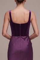 Load image into Gallery viewer, Corset Plum Mermaid Ruched Velvet Square Neck Long Formal Dress
