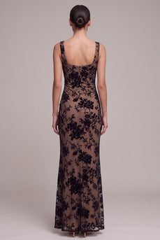 Floral Coffee Mermaid Square Neck Long Formal Dress