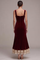 Load image into Gallery viewer, Mermaid Burgundy Ruffled Velvet Long Formal Dress with Bows