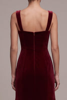 Load image into Gallery viewer, Mermaid Burgundy Ruffled Velvet Long Formal Dress with Bows