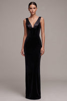 Load image into Gallery viewer, Corset Black Sheath V-Neck Velvet Long Formal Dress