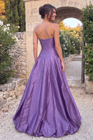 Load image into Gallery viewer, Purple A-Line Strapless Bubble High-Low Prom Dress with Slit