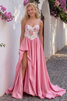 Load image into Gallery viewer, Pink A-Line Sweetheart Sparkly Sequins Long Prom Dress with Slit