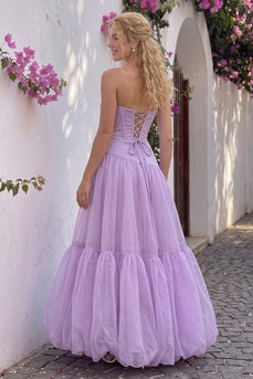 Lilac Corset A Line Strapless Long Bubble Prom Dress