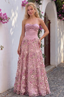 Load image into Gallery viewer, Sparkly Dusty Rose Strapless A-Line Floral Long Prom Dress with Beading
