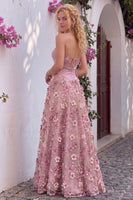 Load image into Gallery viewer, Sparkly Dusty Rose Strapless A-Line Floral Long Prom Dress with Beading