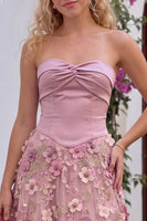 Load image into Gallery viewer, Sparkly Dusty Rose Strapless A-Line Floral Long Prom Dress with Beading