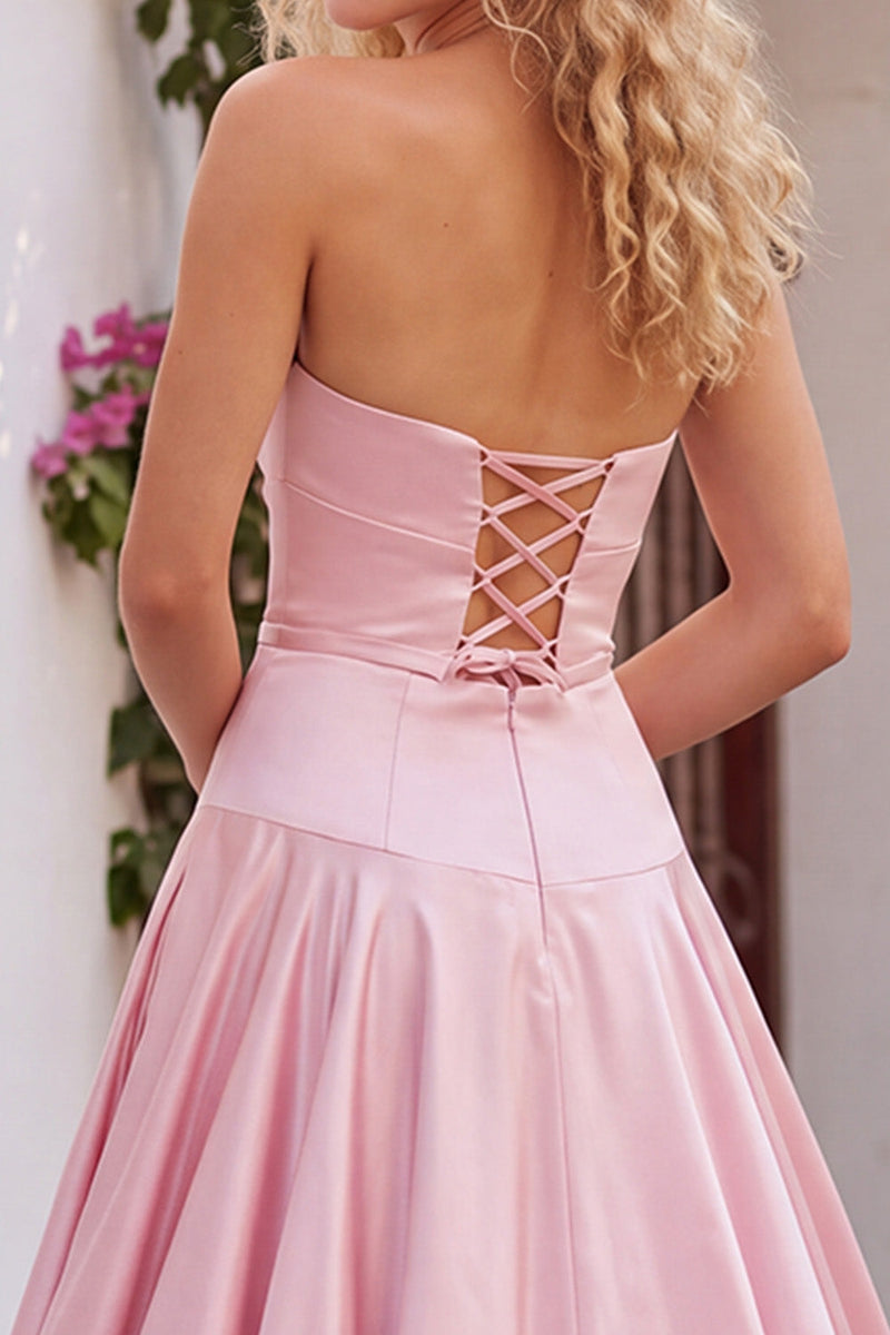 Load image into Gallery viewer, Light Pink Sweetheart Satin A-Line Long Prom Dress with Bow