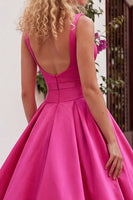 Load image into Gallery viewer, A-Line Fuchsia Square Neck Satin Long Prom Dress with Bow