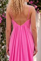 Load image into Gallery viewer, Sparkly Fuchsia Beaded Spaghetti Straps Mermaid Long Prom Dress with Cape