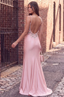 Load image into Gallery viewer, Sparkly Pink Mermaid Corset Floral Satin Long Prom Dress with Slit
