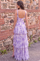 Load image into Gallery viewer, Fog Floral Ruffled Corset A Line Print Long Prom Dress with Slit