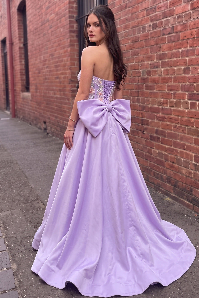 Queendancer Women Fog Beaded Satin Floral Long Prom Dress with Bow A ...