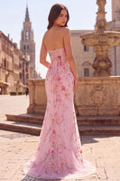 Load image into Gallery viewer, Pink Sparkly Mermaid Corset Sweetheart Beaded Floral Long Prom Dress with Slit