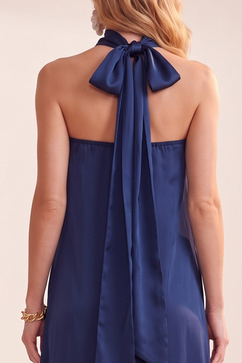 Load image into Gallery viewer, Navy Sheath Strapless A-Line Satin Long Wedding Guest Dress with Pockets