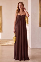 Load image into Gallery viewer, Sheath Coffee Spaghetti Straps Chiffon Long Wedding Guest Dress