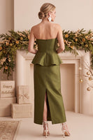 Load image into Gallery viewer, Olive Beaded Sheath Strapless Satin Ruffled Long Formal Dress with Pockets