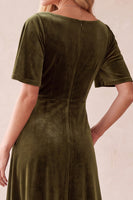 Load image into Gallery viewer, Velvet Olive A-Line Half Sleeves V-Neck Long Wedding Guest Dress with Pockets