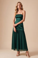 Load image into Gallery viewer, Dark Green A Line Strapless Long Formal Dress with Beading