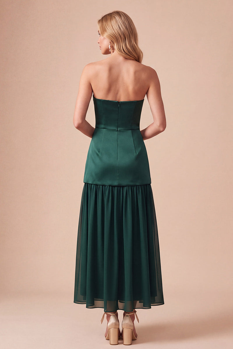 Load image into Gallery viewer, Dark Green A Line Strapless Long Formal Dress with Beading