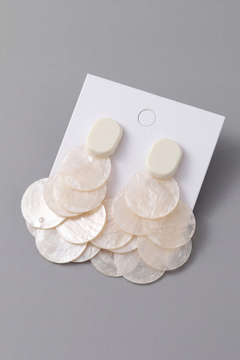 Load image into Gallery viewer, Ivory Circle Cascading Mother of Pearl Fringed Statement Drop Long Earrings