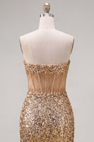 Load image into Gallery viewer, Sparkly Sequin Golden Corset Tight Short Cocktail Dress