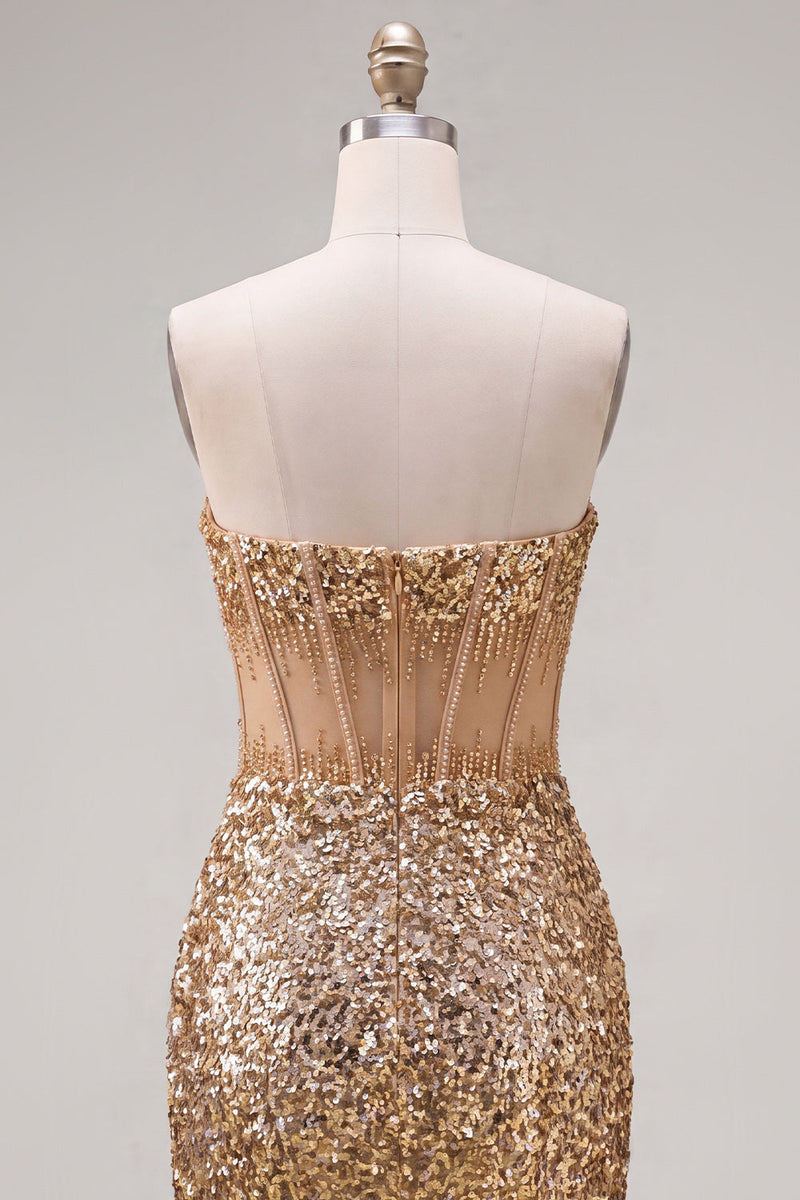 Load image into Gallery viewer, Sparkly Sequin Golden Corset Tight Short Cocktail Dress