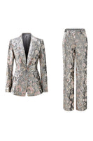 Load image into Gallery viewer, Sparkly 2 Piece Grey Peak Lapel Floral Women Prom Suits with Sequins
