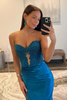 Load image into Gallery viewer, Navy Satin Mermaid Sweetheart Long Corset Prom Dress with Slit