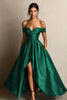 Load image into Gallery viewer, Black A Line Satin Off the Shoulder Maxi Formal Dress with Slit