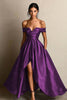 Load image into Gallery viewer, Black A Line Satin Off the Shoulder Maxi Formal Dress with Slit