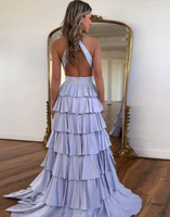 Load image into Gallery viewer, Sparkly Fuchsia Beaded A Line Tiered Long Prom Dress with Slit