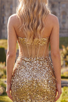 Load image into Gallery viewer, Sparkly Sequin Golden Corset Tight Short Cocktail Dress