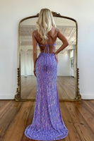 Load image into Gallery viewer, Sparkly Mermaid Spaghetti Straps Sequins Prom Dress with Slit