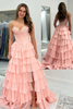 Load image into Gallery viewer, A Line Light Pink Strapless Tiered Corset Chiffon Long Prom Dress