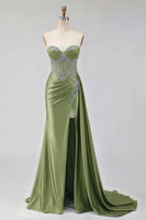Load image into Gallery viewer, Sparkly Plus Size Mermaid Mint Green Maxi Corset Prom Dress with Slit