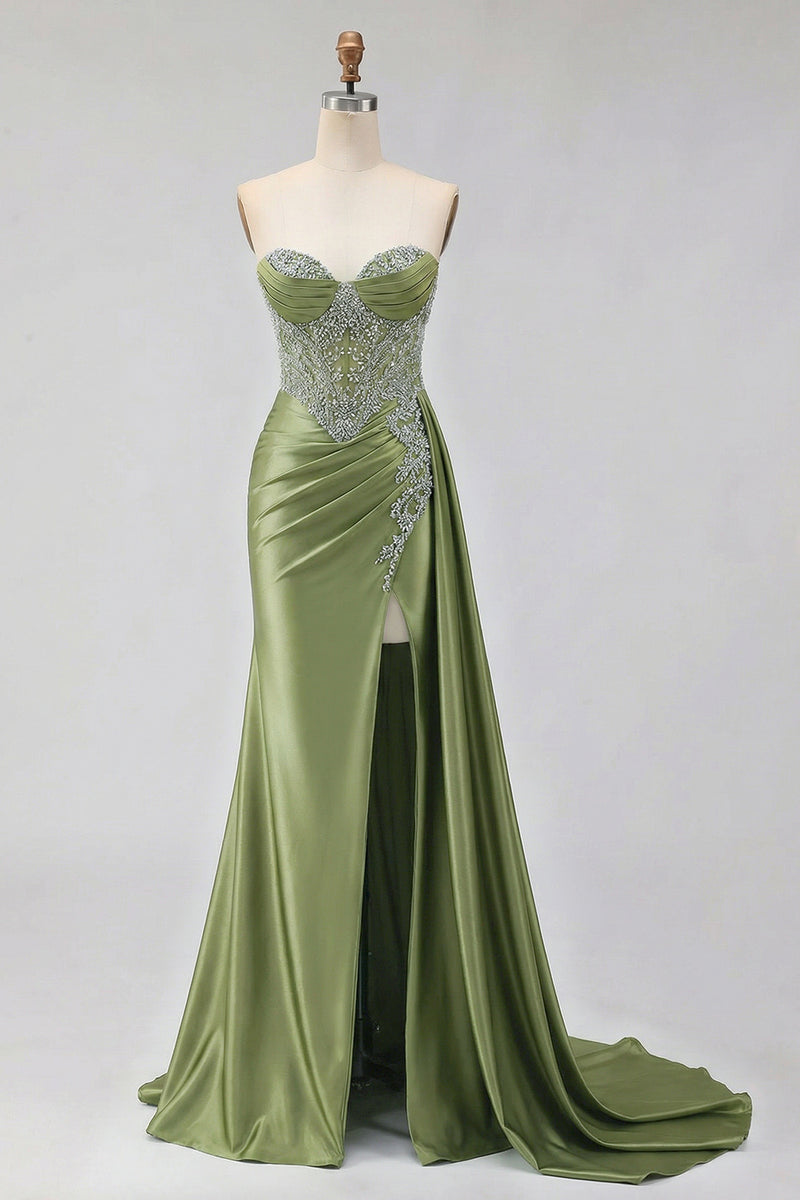 Load image into Gallery viewer, Sparkly Plus Size Mermaid Mint Green Maxi Corset Prom Dress with Slit