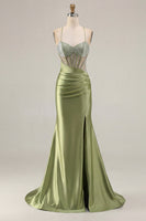 Load image into Gallery viewer, Sparkly Pink Mermaid Long Corset Prom Dress with Slit