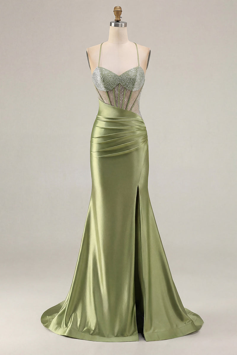 Load image into Gallery viewer, Sparkly Pink Mermaid Long Corset Prom Dress with Slit