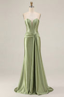 Load image into Gallery viewer, Dark Green Strapless Mermaid Long Corset Prom Dress