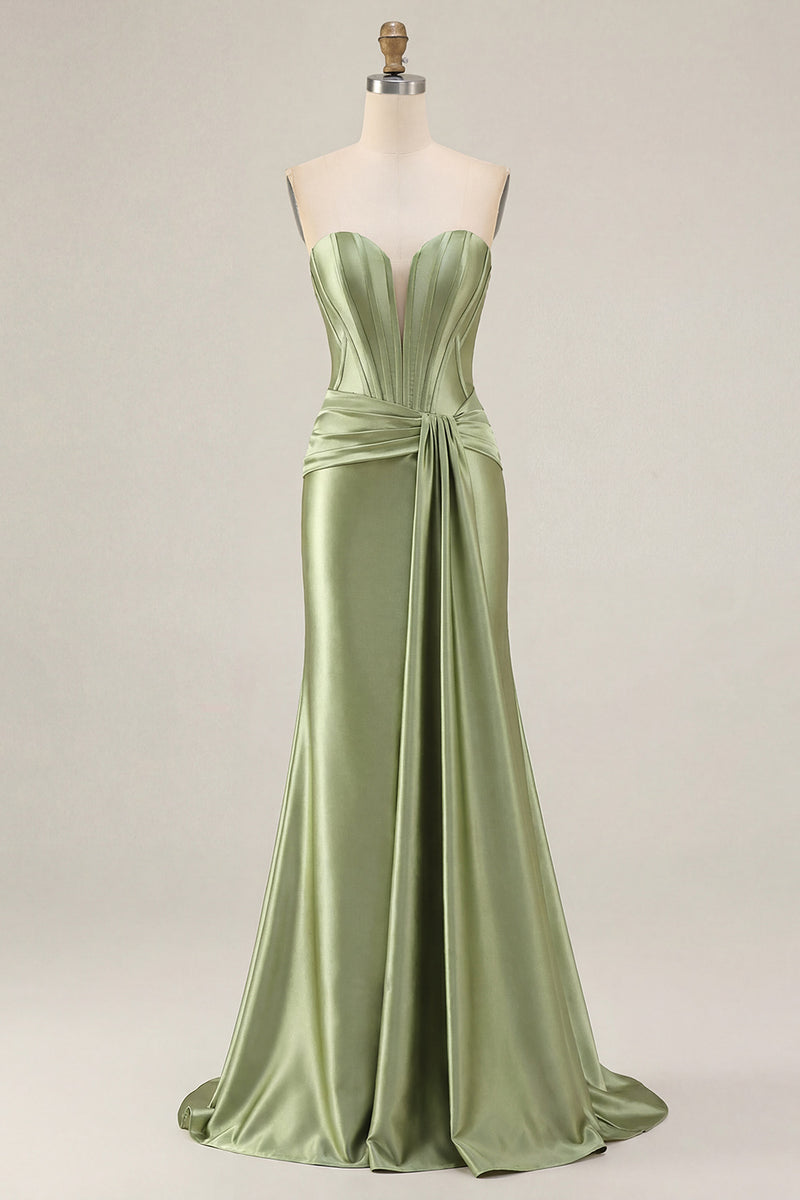 Load image into Gallery viewer, Dark Green Strapless Mermaid Long Corset Prom Dress