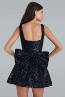 Load image into Gallery viewer, Sparkly Black Square Neck A Line Short Prom Dress with Bow