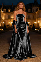 Load image into Gallery viewer, Silver Velvet Mermaid Long Holiday Party Dress with Cape