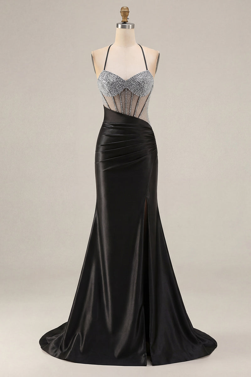 Load image into Gallery viewer, Sparkly Pink Mermaid Long Corset Prom Dress with Slit